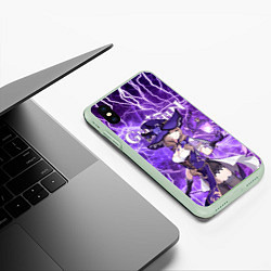 Чехол iPhone XS Max матовый Лиза на фоне молний, цвет: 3D-салатовый — фото 2