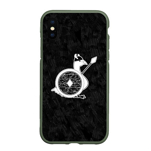 Чехол iPhone XS Max матовый Вооруженный гусь воин викинг / 3D-Темно-зеленый – фото 1