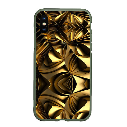 Чехол iPhone XS Max матовый Золотой калейдоскоп / 3D-Темно-зеленый – фото 1