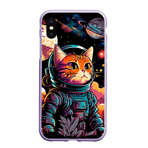 Чехол iPhone XS Max матовый Милый котик из космоса / 3D-Светло-сиреневый – фото 1