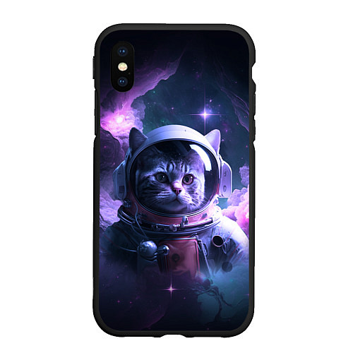 Чехол iPhone XS Max матовый Котик космонавт / 3D-Черный – фото 1