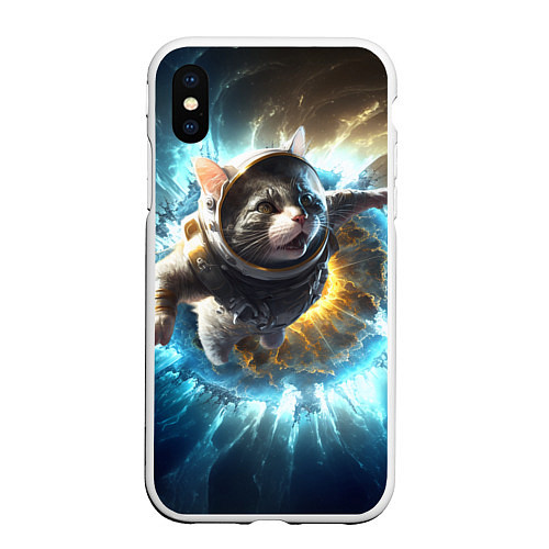 Чехол iPhone XS Max матовый Кот космонавт и взрыв звезды / 3D-Белый – фото 1