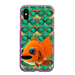 Чехол iPhone XS Max матовый Сказочная золотая рыбка, цвет: 3D-фиолетовый