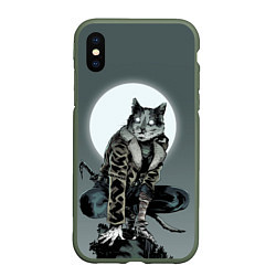 Чехол iPhone XS Max матовый Кот самурай в ночи, цвет: 3D-темно-зеленый