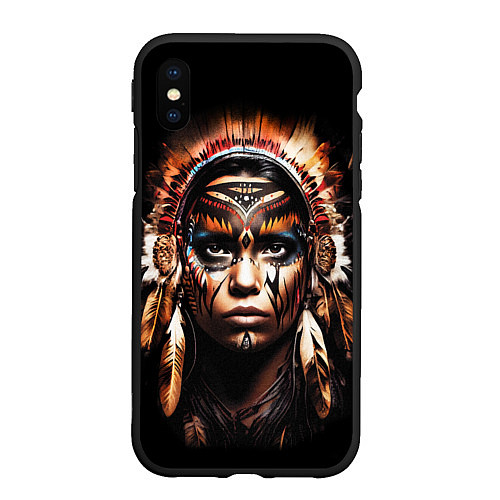 Чехол iPhone XS Max матовый Индианка в боевой раскраске / 3D-Черный – фото 1