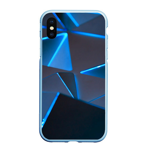 Чехол iPhone XS Max матовый Неоновые грани абстракции / 3D-Голубой – фото 1