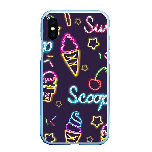 Чехол iPhone XS Max матовый Неоновые надписи sweet scoop / 3D-Голубой – фото 1