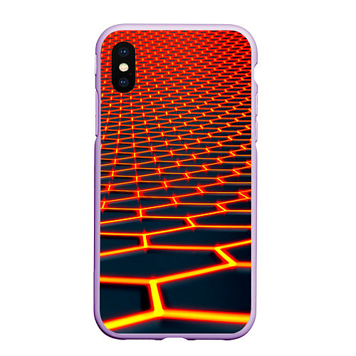 Чехол iPhone XS Max матовый Honeycomb yellow cyber / 3D-Сиреневый – фото 1