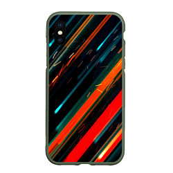 Чехол iPhone XS Max матовый Искры огня на полосах, цвет: 3D-темно-зеленый