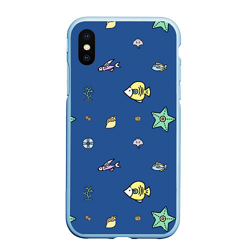 Чехол iPhone XS Max матовый Паттерн - морской мир / 3D-Голубой – фото 1