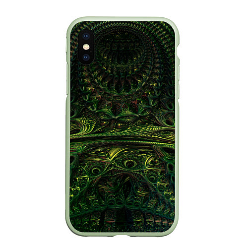 Чехол iPhone XS Max матовый Зелёные древние скрижали паттерн / 3D-Салатовый – фото 1