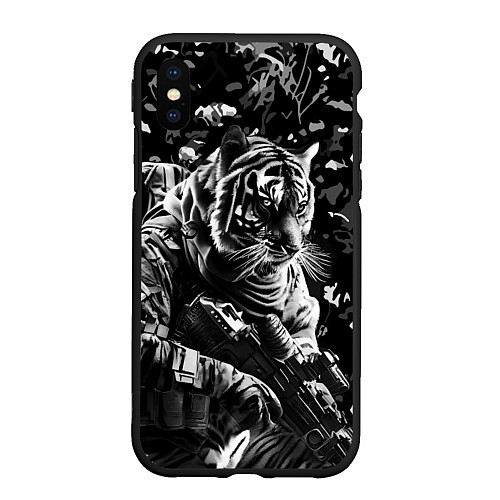 Чехол iPhone XS Max матовый Тигр воин спецназа / 3D-Черный – фото 1