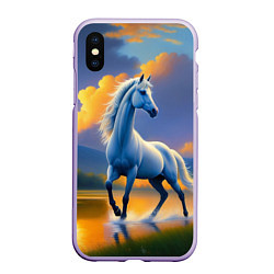 Чехол iPhone XS Max матовый Белая лошадь на рассвете, цвет: 3D-светло-сиреневый