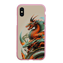 Чехол iPhone XS Max матовый Japan dragon - irezumi, цвет: 3D-розовый