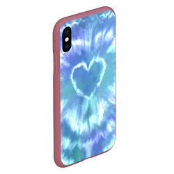 Чехол iPhone XS Max матовый Сердце - тай-дай - голубой, цвет: 3D-малиновый — фото 2