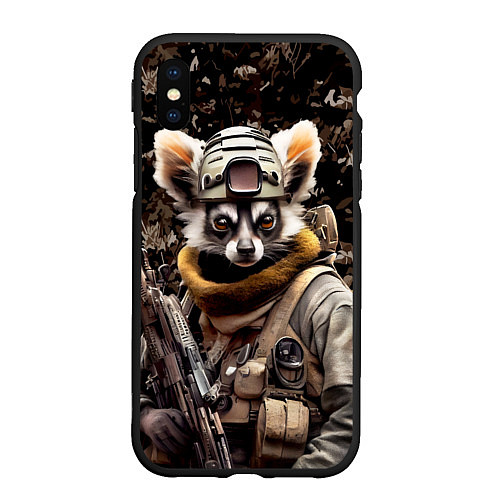 Чехол iPhone XS Max матовый Лемур солдат / 3D-Черный – фото 1