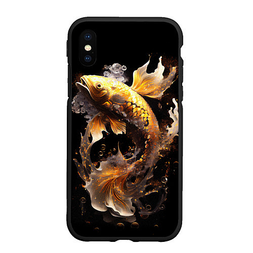 Чехол iPhone XS Max матовый Рыба золотой дракон / 3D-Черный – фото 1