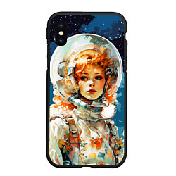 Чехол iPhone XS Max матовый Рыжая девушка космонавт, цвет: 3D-черный