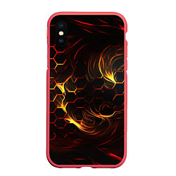 Чехол iPhone XS Max матовый Огненные объемные плитки, цвет: 3D-красный