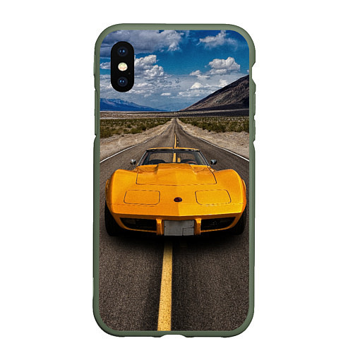 Чехол iPhone XS Max матовый Ретро маслкар Chevrolet Corvette Stingray / 3D-Темно-зеленый – фото 1