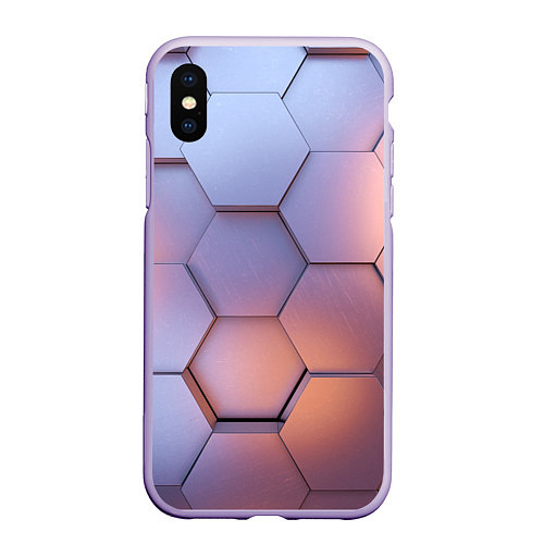 Чехол iPhone XS Max матовый Металлические шестиугольники / 3D-Светло-сиреневый – фото 1