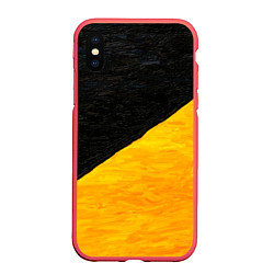 Чехол iPhone XS Max матовый Черно-желтые масляные краски, цвет: 3D-красный