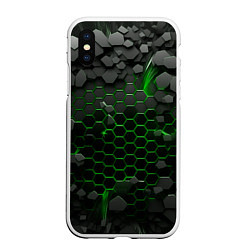 Чехол iPhone XS Max матовый Взрыв зеленых плит, цвет: 3D-белый