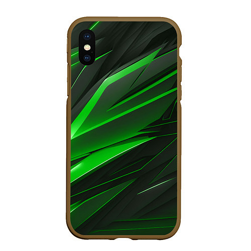 Чехол iPhone XS Max матовый Зеленый и черные детали / 3D-Коричневый – фото 1