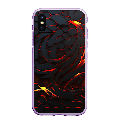 Чехол iPhone XS Max матовый Огненные разломленные плиты / 3D-Сиреневый – фото 1