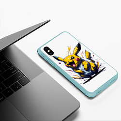 Чехол iPhone XS Max матовый Свирепый пикачу, цвет: 3D-мятный — фото 2