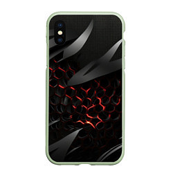 Чехол iPhone XS Max матовый Black and red abstract, цвет: 3D-салатовый