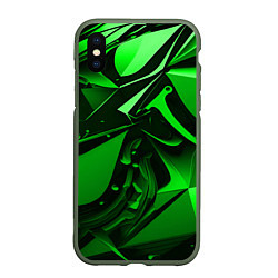 Чехол iPhone XS Max матовый Зеленые объемные объекты, цвет: 3D-темно-зеленый