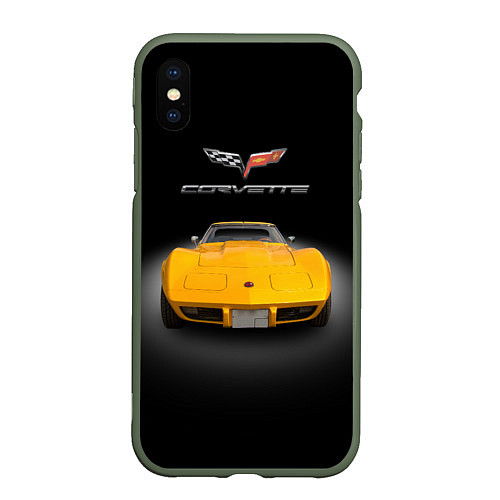 Чехол iPhone XS Max матовый Американский маслкар Chevrolet Corvette Stingray / 3D-Темно-зеленый – фото 1