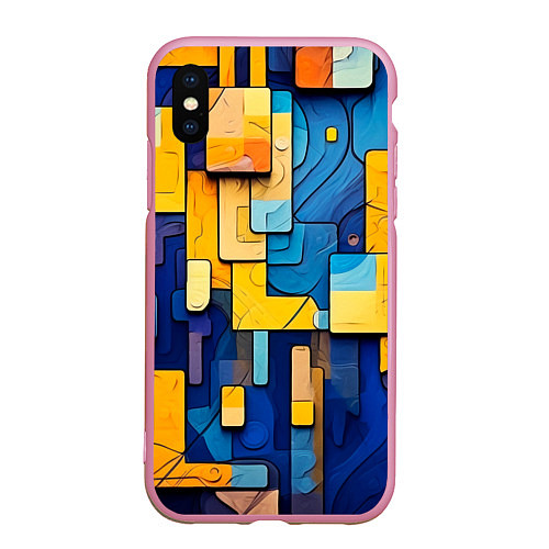 Чехол iPhone XS Max матовый Синие и жёлтые фигуры / 3D-Розовый – фото 1