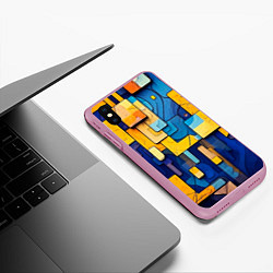 Чехол iPhone XS Max матовый Синие и жёлтые фигуры, цвет: 3D-розовый — фото 2