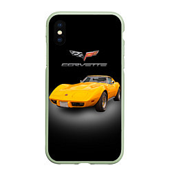 Чехол iPhone XS Max матовый Американский спорткар Chevrolet Corvette Stingray, цвет: 3D-салатовый