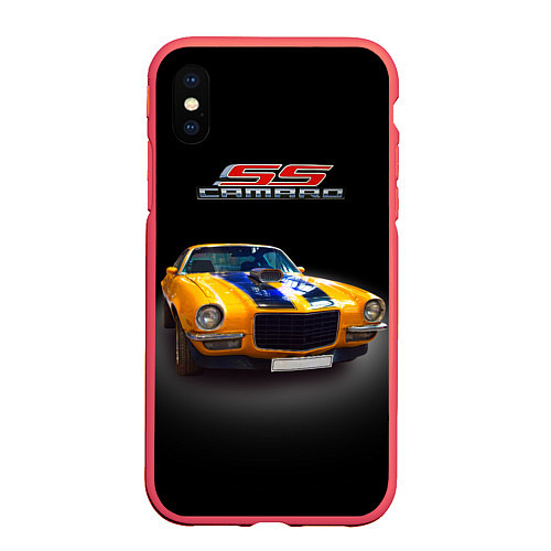 Чехол iPhone XS Max матовый Ретро маслкар Camaro SS 1970 года / 3D-Красный – фото 1