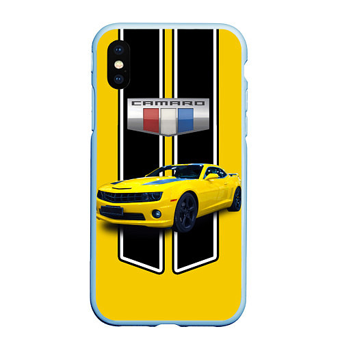 Чехол iPhone XS Max матовый Мощный маслкар Chevrolet Camaro 2010 года / 3D-Голубой – фото 1