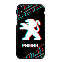 Чехол iPhone XS Max матовый Значок Peugeot в стиле glitch на темном фоне