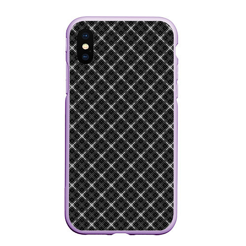 Чехол iPhone XS Max матовый Черно-белый узор в косую клетку / 3D-Сиреневый – фото 1