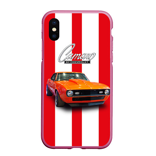 Чехол iPhone XS Max матовый Ретро маслкар Chevrolet Camaro SS 1968 года / 3D-Малиновый – фото 1