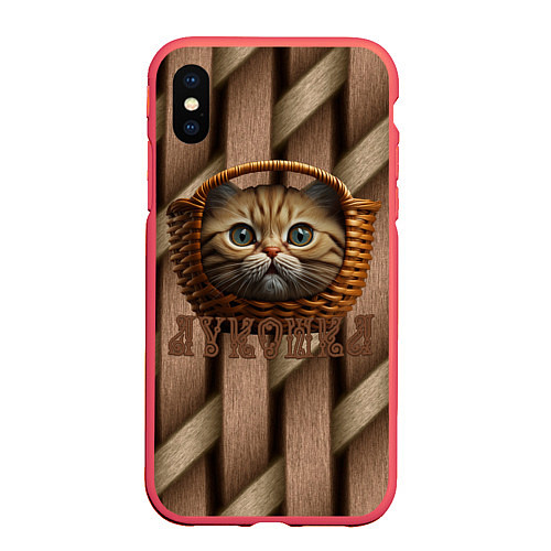 Чехол iPhone XS Max матовый Кошка лукошка мем / 3D-Красный – фото 1