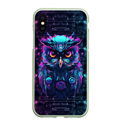 Чехол iPhone XS Max матовый Сова в стиле киберпанк, цвет: 3D-салатовый