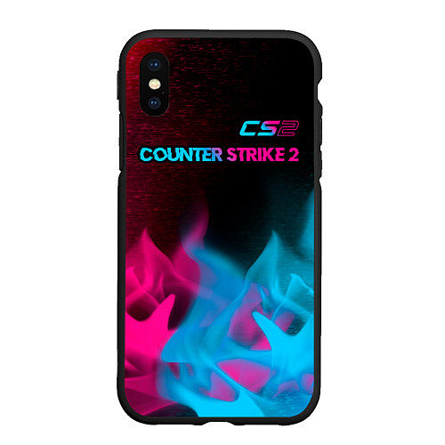 Чехол iPhone XS Max матовый Counter Strike 2 - neon gradient: символ сверху / 3D-Черный – фото 1