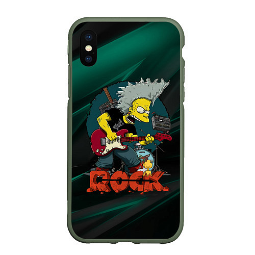 Чехол iPhone XS Max матовый Rock music Simpsons / 3D-Темно-зеленый – фото 1