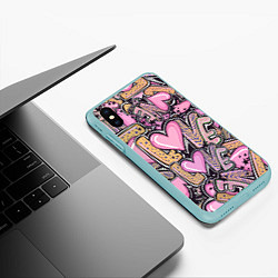 Чехол iPhone XS Max матовый Паттерн про любовь, цвет: 3D-мятный — фото 2