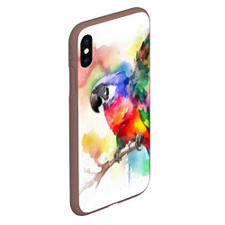 Чехол iPhone XS Max матовый Разноцветный акварельный попугай, цвет: 3D-коричневый — фото 2