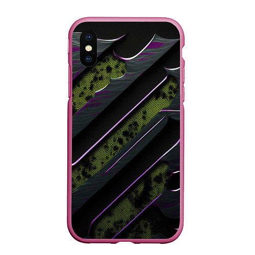 Чехол iPhone XS Max матовый Текстура с зелеными вставками / 3D-Малиновый – фото 1