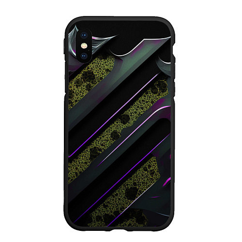 Чехол iPhone XS Max матовый Фиолетовые и зеленые вставки / 3D-Черный – фото 1