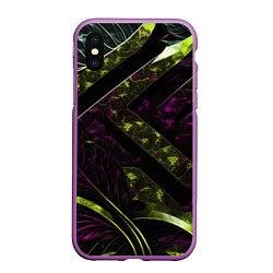 Чехол iPhone XS Max матовый Темные фиолетовые и зеленые вставки, цвет: 3D-фиолетовый